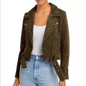 Olive green suede moto jacket